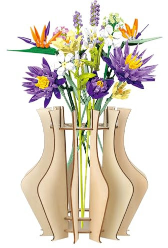 Demarsen Vaso per Fiori Lego Vaso di Fiori per Bouquet Supporto in Legno per Rose Lego Fiori di Ciliegio,Girasole,Tulipani,Narcisi,Loto (grande)