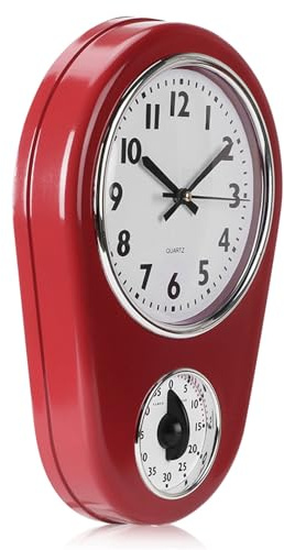 Retro-Küchentimer Uhr Glockenform Rot Bewegliche Zahnräder, 1 Stk | Countdown-Glockenfunktion für praktische Zeitmessung, ABS-Glas-Gehäuse, Wanduhr für Küche Schlafzimmer Arbeitszimmer