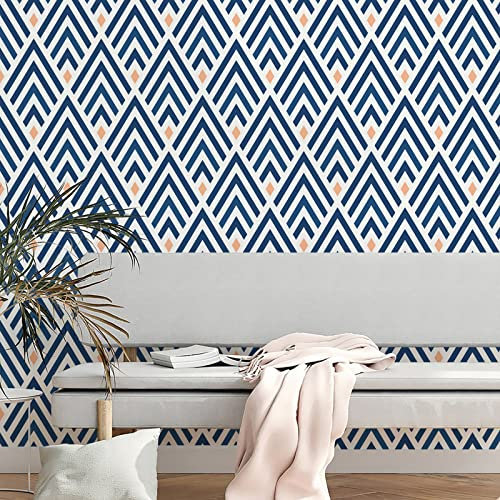 ICYEHAO Blue Geometric Wallpaper,44.5 x 1000 cm Blue Striped Wallpaper Peel and Stick Wall Paper Self Adhesive Wall Paper Self Adhesive Furniture Wrap for Living Room,Bathroom,Kitchen,Drawer,Cabinets