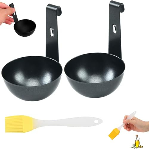 2 Stück Pochierte Eier Form, Pochierte Eier, Eier Pochierer, Egg Poacher, 1 Gelben Bürste, Poached Egg Maker Mit Antihaftbeschichtung und Faltbarem Griff; Eierpochierer für Küche, Büro, Schule