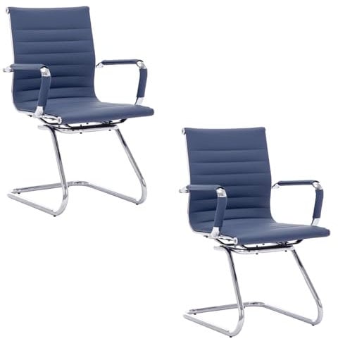 chairus Freischwinger Stühle 2er Set, PU-Leder Besucherstuhl Konferenzstuhl Ergonomisch mit Armlehnen, Bürostühle Konferenz-Raum/Wartezimmer/Büro,Blau