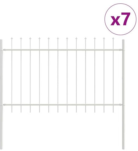 vidaXL Moderner weißer Zaunpaneel-Set aus 7 für Außensicherheit & Garten Schutz mit langlebiger Stahlkonstruktion und wetterfestem Barriere-Design für Zaunlösungen im Wohnbereich