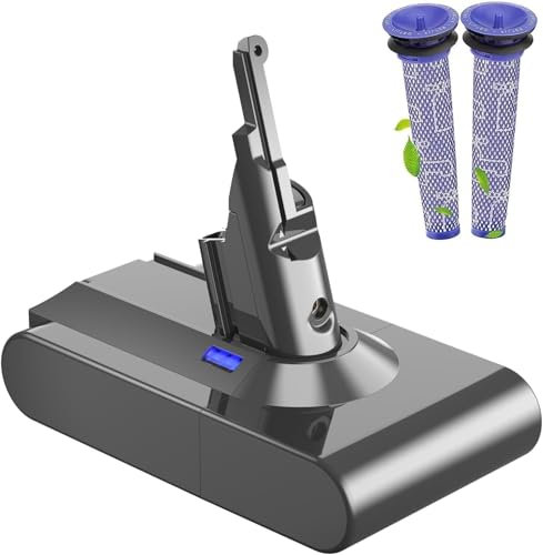 Replacement Battery for Dyson V8, 6000mAh Battery for Compatible with Dyson V8 Animal SV10 Absolute Fluffy Cordless Handhold Vacuum Cleaner Toolswith 2 Pre-Filters