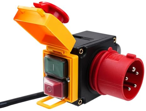 Wattive Maschinenschalter 400VAC KOA7 Motorschutzschalter 3-phasig Notausschalter mit CEE-Stecker, IP54 Elektromagnetischer Schalter Sicherheitsschalter Nullspannungsschalter Notaus Not Aus Schalter