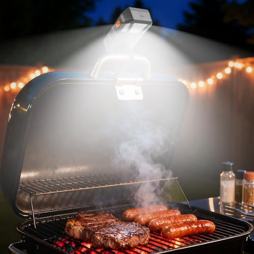 Grilllicht für Blackstone und Weber, Auto On/Off, 160° Wide Beam | Wiederaufladbare Grillleuchten für den Außengrilleinsatz, 4 LEDs, 2 Modi, 4000mAh USB-C, 20H Max, IP54; Passend für
