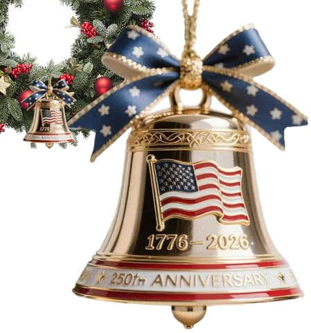 Zyntora Glocken Weihnachtsschmuck - Metall-Gedenkornament als Erinnerungsstück | Aufhängbare 250 Jahre Amerika Gründungsglocke Deko Für Weihnachtsbaum Türkranz Fenster Zuhause Party Patriotischer