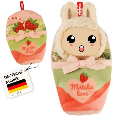 Heless Monster Styles 7523 - Puppen-Schlafsack im Matcha Design mit Erdbeeren, mit Schlaufe, Kawaii Set für Monster der Größe 15 cm
