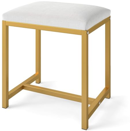 Multigot Dressing Table Stool, Modern Upholstered Vanity Stool | Solid Footstool with Soft Padded Seat & Golden Metal Legs for Bedroom Living Room Entryway