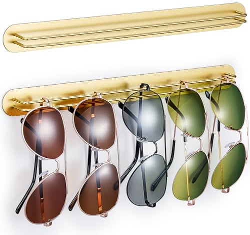 LOXSUN Porta Occhiali Da Sole Parete, Organizer Occhiali Da Sole Metallo, Portaocchiali, Espositore Occhiali, Scatola Porta Occhiali Per Più Bicchieri (Oro, 2PCS)