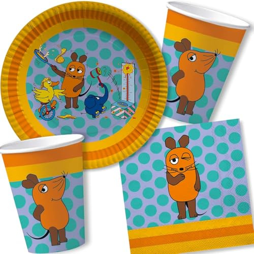 Carpeta 37-TLG. Party-Set * DIE Sendung MIT DER Maus * mit Teller, Becher, Servietten und Deko für Kindergeburtstag und Mottoparty | Kinder lieben Diese Maus zum Geburtstag und Motto-Party