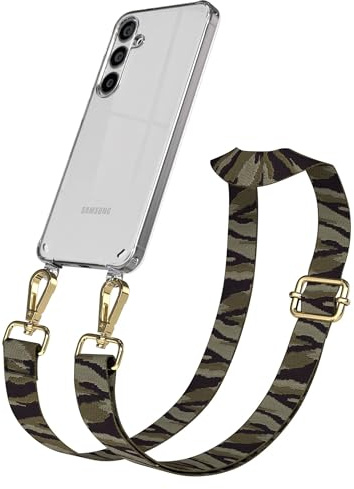 EAZY CASE Handykette - Verstellbares Taschenband kompatibel mit Galaxy S24 Plus, Schulterriemen, Handykordel mit Silikon Hülle, Umhängetasche, Grün Camouflage Gold