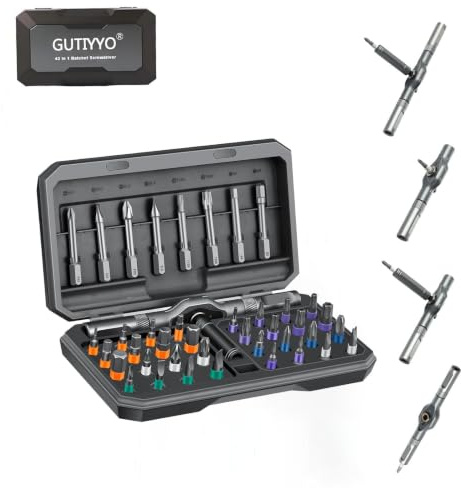 GUTIYYO Ratchet Screwdriver Set, 42 in 1 Magnetic Screwdriver Sets | DIY Combination Flexible Shaft, S2 Steel Bits, Portable Repair Tool Kit for Gifts, Furniture, Computer, Bicycle