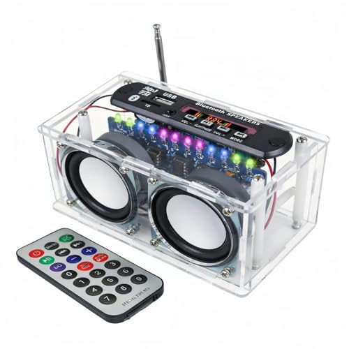 Kit fai da te per fare pratica con altoparlanti stereo, BT, lettore USB e radio FM, kit completo di progetti di saldatura con componenti, PCB e involucro, perfetto per appassionati di elettronica e