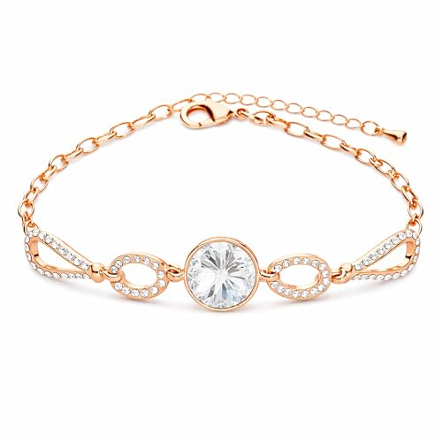 Löb 785 Roségold vergoldet Tropfen Zirkonia Stein Rund Kreise, Damen Armkette Armreif Verstellbar Glitzer Strass Ringe Gliederarmband