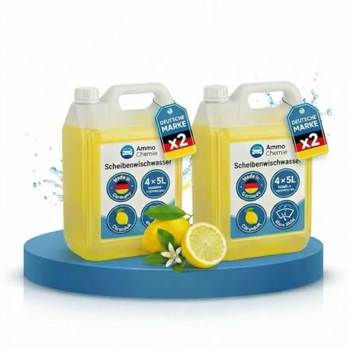 AMMO CHEMIE® Sommerscheibenreiniger [2×5 L] Zitronenduft – Scheibenwischwasser für klare Autoscheiben – Wischwasser Auto Konzentrat gegen Insekten & Schmutz – Autoscheiben Reiniger (2x 5 L)