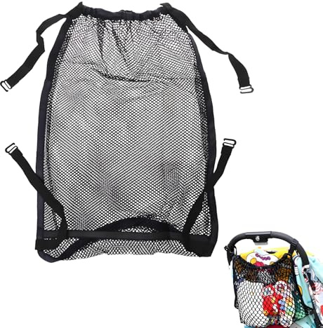 Universal Einkaufsnetz 35x50cm für Buggy & Sportwagen,Mehr Stauraum am Gestell, elastische Netztasche, einfache Montage mit Haken, Schwarz, waschbar, Organizer für Alltagsutensilien