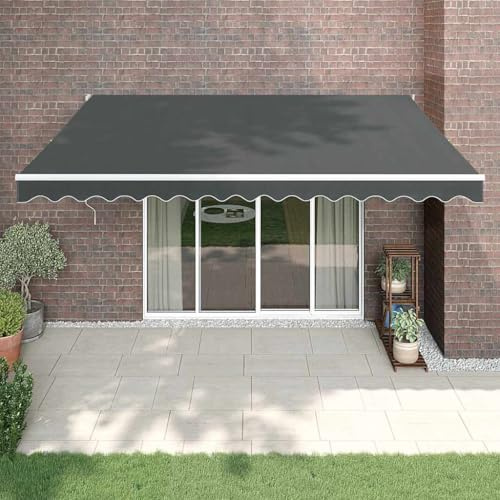 QUAHEAS Elektrische Markise Anthrazit 4x3 m mit Kurbel und Motor, UV-beständiger Sonnenschutz für Terrasse Balkon Garten, ausfahrbar, wasserabweisend, Wandmontage, Gelenkarmrollo