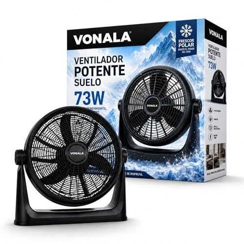 Vonala Ventilatore da pavimento e parete industriale, ventilatore potente da 30 cm, silenzioso, ABS, antivibrazione, per esterni e interni, nero, potenti e silenziosi (73 Watt)