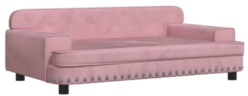 HFXHIJXQ Hundesofa Rosa 90x53x30 cm - Samt Hundebett für kleine Hunde und Haustiere, gepolsterte Hundecouch mit stabilem Kiefernholz-Rahmen und Füßen fürs Wohnzimmer
