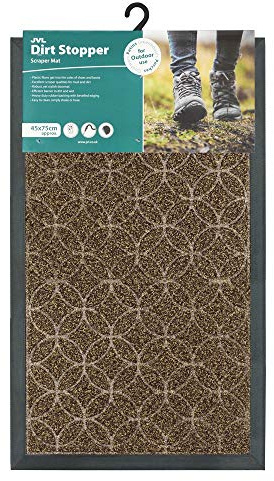 JVL Patterned Dirt Stopper Scraper Entrance Door Mat - Circle Design, 45 x 75cm, Brown