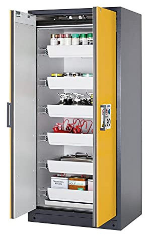 Gefahrstoffschrank, BxTxH 893x615x1953 mm, 6 Auszugswannen, inkl. TSA, Korpus/Tür RAL 7016/1004