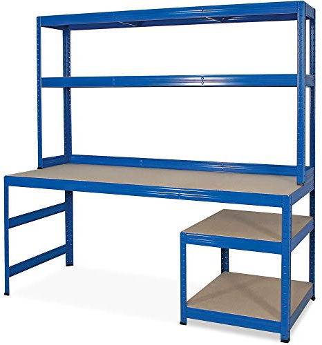 BRB Packtisch/Werkbank mit Aufbau und Unterbau, BxTxH 1800x600/300x1800 mm, blau