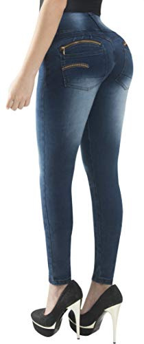Fiorella Shapewear Butt Lifter Women Jeans High Rise Waist Push Up Levanta Cola Pantalones Colombianos 504DB Dark Blue Size 9 USA / 14 COL