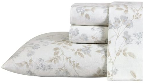 Laura Ashley Home - Sábanas Queen, Juego de Ropa de Cama de Franela de algodón, Cepillado para Mayor suavidad y Comodidad (Fawna, Queen)