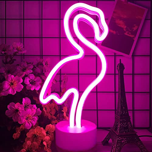 Letrero de neón, luces de neón de flamenco EAAERR con base, letreros de neón que funcionan con USB/pilas para decoración de dormitorio, sala de juegos, bar, fiesta, niños, regalo de San Valentín