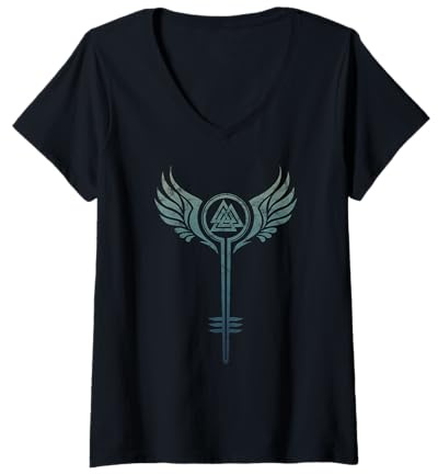 Damen Walküre Schildmaid Symbol Valknut Wikinger Odin Viking T-Shirt mit V-Ausschnitt