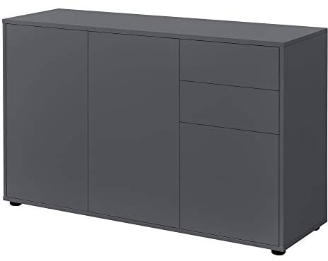 [en.casa] Sideboard Paarl Kommode 74 x 117 x 36 cm mit 2 Schubladen und 3 Schranktüren Spanplatte Dunkelgrau matt