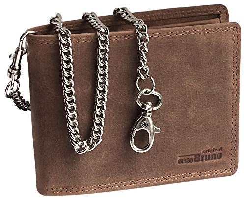 braune Geldbörse mit Kette im hochwertigen Leder Büffelleder Bikerbörse braun mit Kette Geldbeutel mit Kette Männer Herren Vintage Leder schwarz
