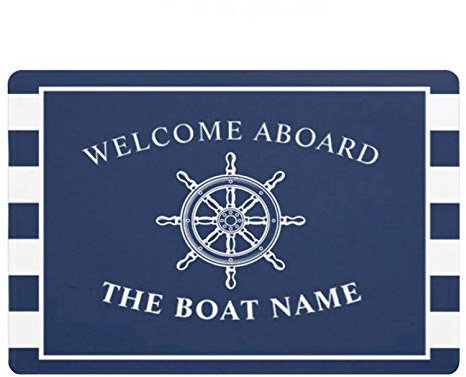 RQJOPE Bath mat Doormat Nautical Wheel Anchor Personalised Welcome Aboard Door Mat Boat Name Blue Striped Doormat Rug Carpet Non Slip Home Decor Party christmas home decoration-60x90cm