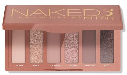 URBAN DECAY Naked 3 Mini Eyeshadow Palette - 6 Soft Pink Shadows, Multi-Use Matte & Shimmer Finishes, Ultra-Blendable, Long-lasting Up to 12HR Wear, Rosy Neutral Shades, Travel Makeup with Mirror