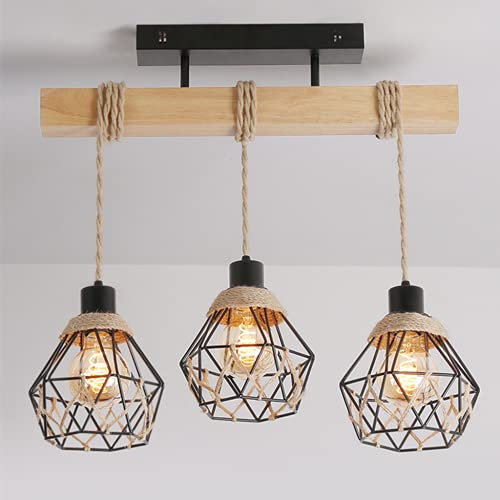 Retro Pendelleuchte Industrielle Loft Bar Hängeleuchte Kreativ Persönlichkeit Pendellampe Esszimmer Schlafzimmer Studie Kronleuchter Vintage Antik Metall Sisal-Seil Holz Dekorativer Hängelampe