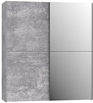 Armario 2 puertas correderas 5 estantes hormigón gris claro espejo - Moderno - JEIK