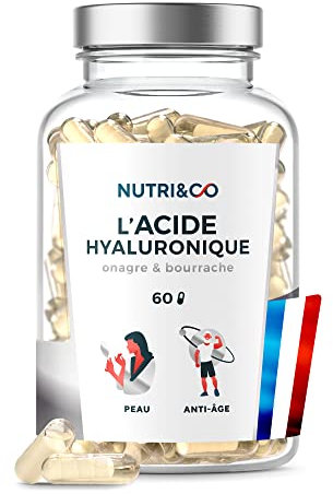 NUTRI & CO Acide Hyaluronique - Formule Anti-Age & Anti-Rides Efficace - Hydrate en Profondeur - Hydratation et Élasticité de la Peau - 60 gélules Vegan Made in France