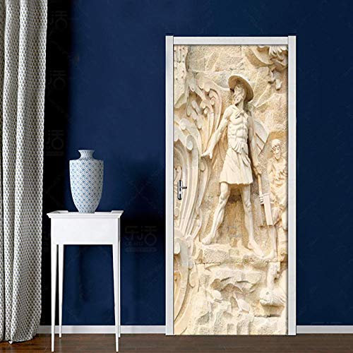 LuSeven stickers paroi de douche Beige architecture sculpture gens 95x215cm(37.4 inches * 84.64 inches) 3D Papier Peint pour Porte Imperméable Stickers de Porte, Vinyle Porte Stickers Muraux Autocolla