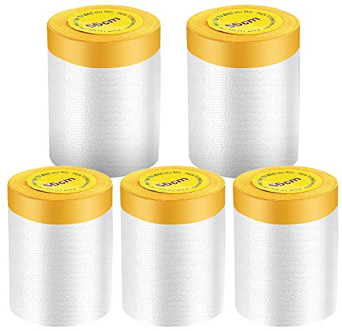 Lovesmile Malerfolie mit Klebeband, 5 Rollen 55cm x 20M Malern Abdeckfolie, Abdeckfolie, Malerfolie mit Klebeband Geeignet für Zuhause Heimwerken Malen Dekorieren Möbel staubdicht