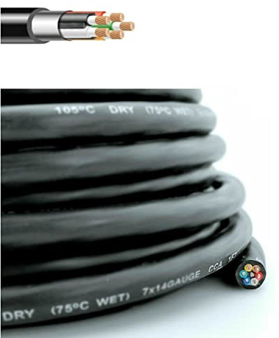 12vMax Electronics 14 Gauge 7 Way Conductor Extension RV Trailer Wire Cable Wiring Insulated - 25 Feet 14/7