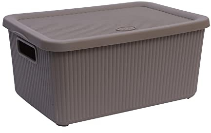7L Litre Small Storage Box with Lid And Handle Rib Box Stackable BPA Free Virgin Plastic Boxes For Home and Office Use. (28cm x 20cm x 14cm) (Mirror Grey)
