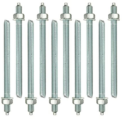 Isolbau Ankerstangen M16 x 260 mm - 10 Stück ETA Zulassung Gewindestange Verbundanker verzinkt mit Mutter & Unterlegscheibe Schwerlast-Anker Schwerlast-dübel