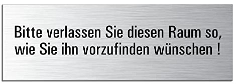 Schild Bitte Raum sauber verlassen 240x80 mm Türschild Aluminium Edelstahl-Optik selbstklebend Nr.25091-S