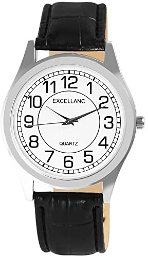 Excellanc Herren-Uhr Kunstleder Dornschließe Analog Quarz 2900228 (schwarz weiß)