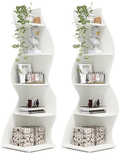 Tribesigns Eckregal, 178 cm hoch, Lagerregal, Bücherregal, Pflanzenständer, Organizer-Einheit, 5 Stufen, Modern, für Zuhause, Büro, Wohnzimmer, Schlafzimmer, Balkon, Weiß, 2 Stück