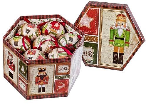 LOLAhome 14er Set Nussknacker-Weihnachtskugeln aus Polyfoam Beige Ø 7 cm