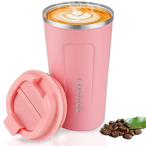 Goodatech 510ml/18oz Tazza Viaggio caffè Termica in acciaio inossidabile, Senza BPA Vuoto Isolato Borraccia, Auto Bicchiere con Coperchio a Tenuta Stagna, per caffè caldo/freddo (Rosa)