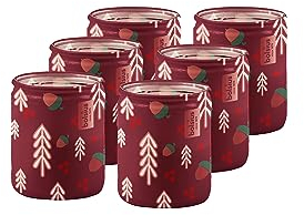 Bolsius - Lot de 6 bougies parfumées en verre avec impression - Rouge - 23 heures de combustion - Épices d'hiver - Décoration de Noël - Sans huile de palme
