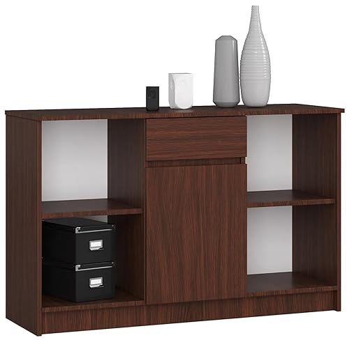 AKORD Kommode B-17 120 cm | 1 Tür und eine Schublade | für Wohnzimmer Schlafzimmer Schrank Wohnzimmer | Modernes Funktionelles Design | 16 mm laminierte Platte Farbe Wenge