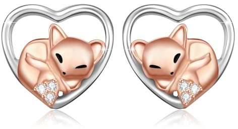 Tier Ohrringe Damen 925 Sterling Silber Fuchs/Hase/Koala/Schwein Creolen Ohrringe Huggie Kleine Kreolen Ohrringe Tier Schmuck Muttertags Geschenk für Frauen Mädchen Kinder (Fuchs 2)